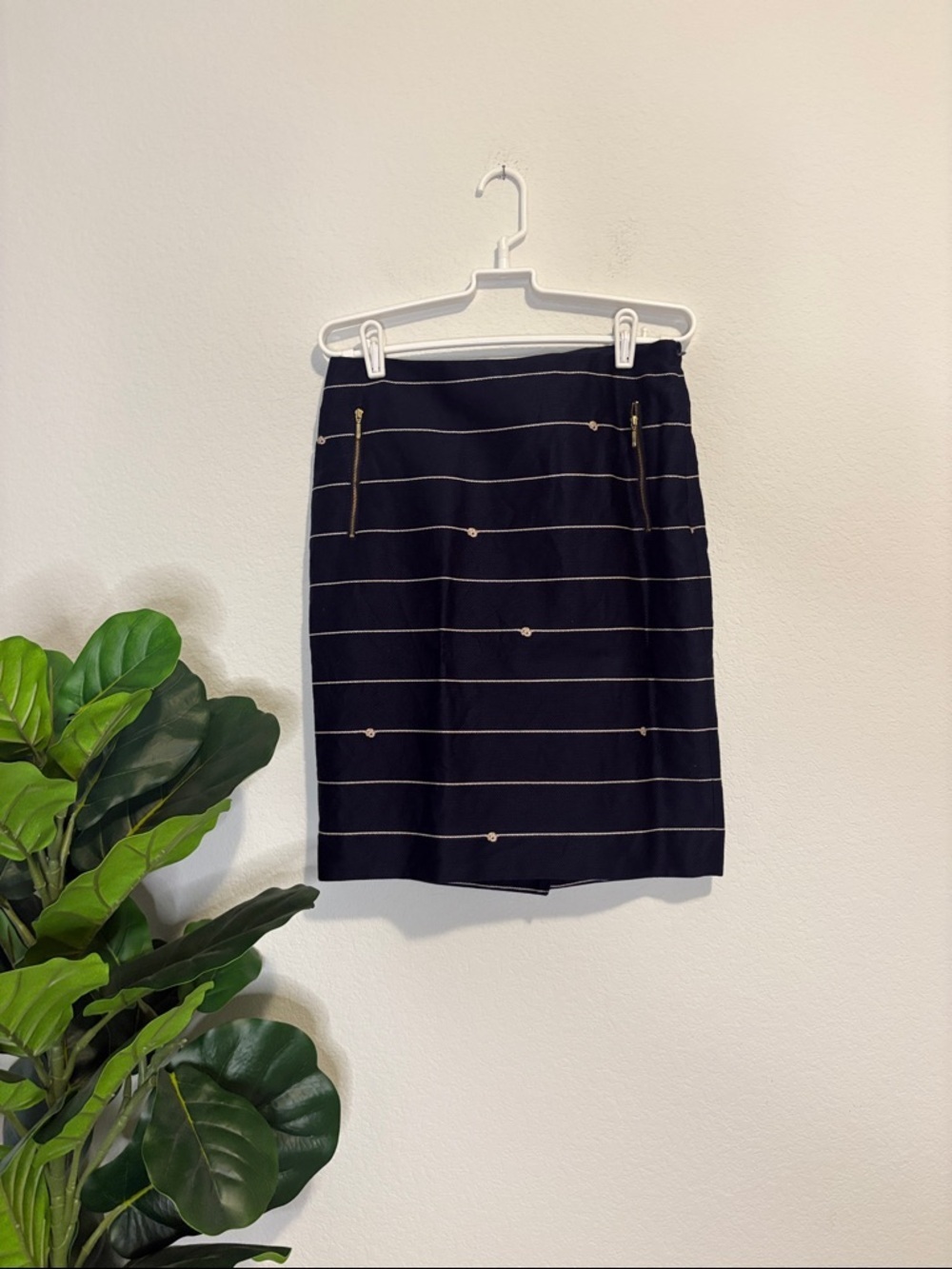 The Limited Navy Pencil Skirt with nautical knot Stripes and gold Zippers 6